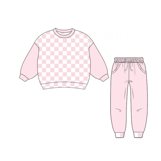 RTS - Winter Checkered Basics Girl Jogger Set - Pink
