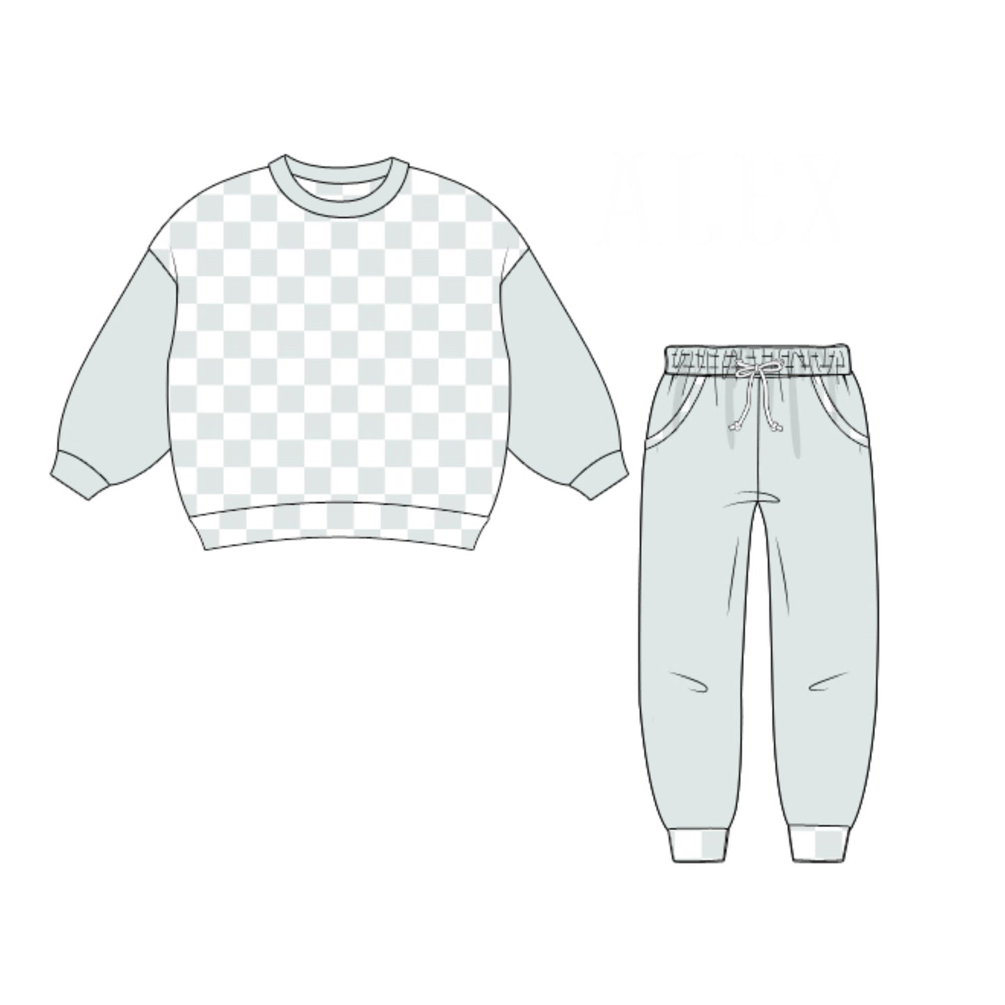 RTS - Winter Checkered Basics Boy Jogger Set - Sage