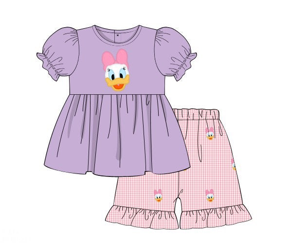 PREORDER 59: TTS - Applique Mouse & Duck Girl Short Set - Duck