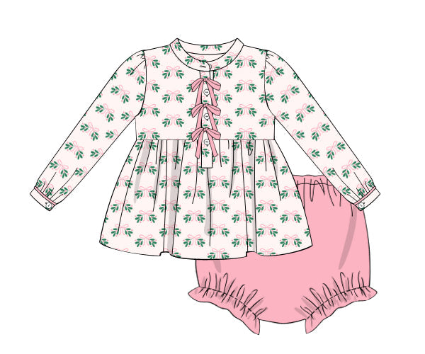 PREORDER 56: CHRISTMAS 2 - Christmas 2 Girls Only - Mistletoes & Bows Girl Diaper Set