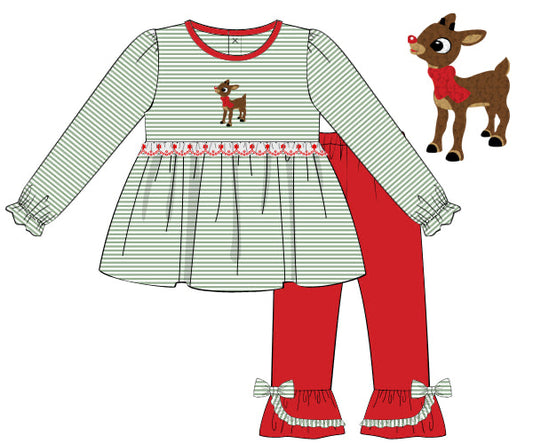 PREORDER 56: CHRISTMAS PT 2 - Red Nose Reindeer Girl Pant Set