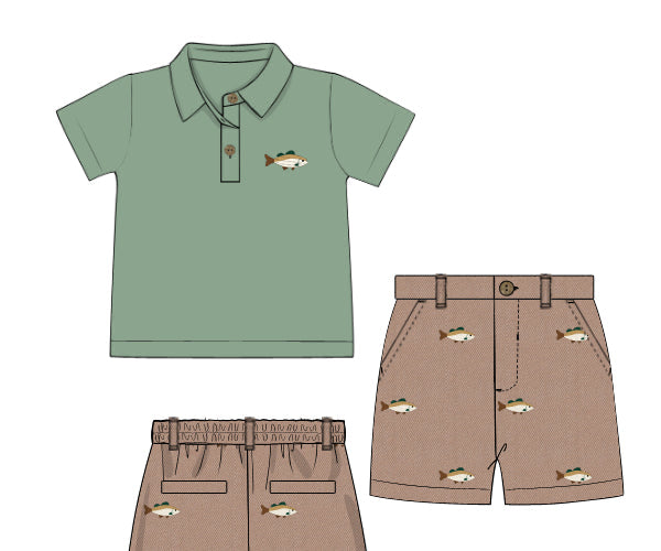 PREORDER 46: SPRING 1 - Spring 1 Boys Only - Catch of the Day Boy Polo Short Set