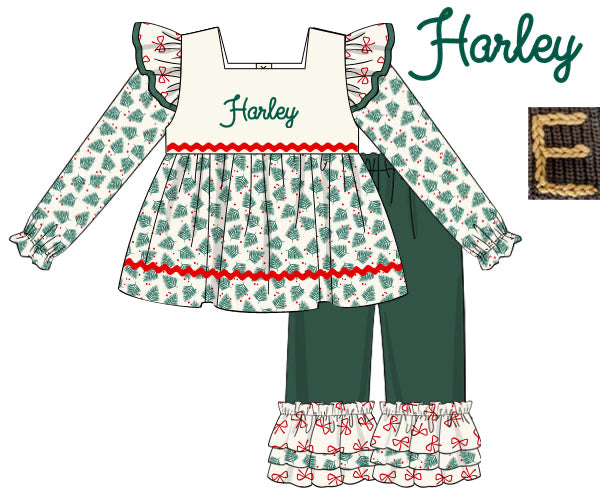 PREORDER 56: CHRISTMAS PT 2 - Bows & Pines Girl Pant Set