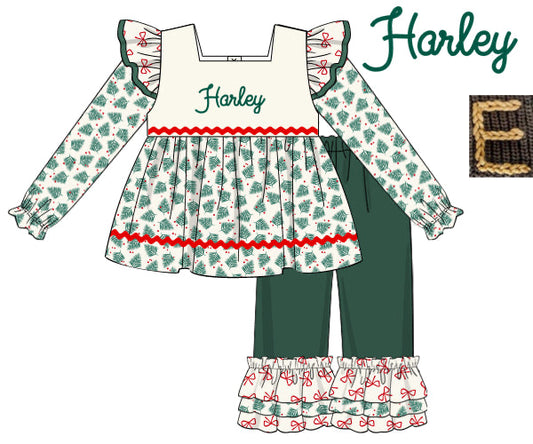 PREORDER 56: CHRISTMAS PT 2 - Bows & Pines Girl Pant Set
