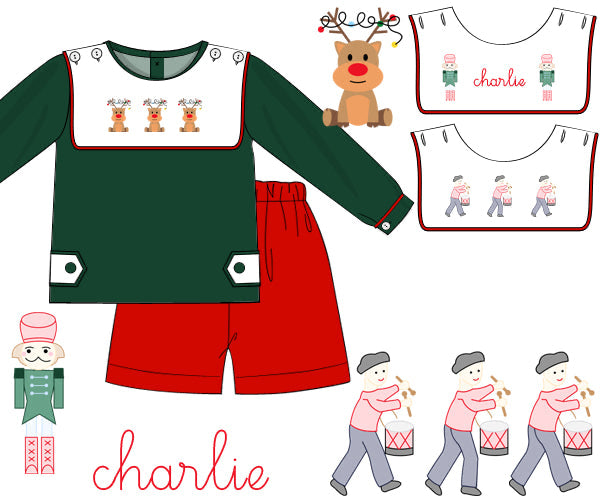 RTS - Christmas Tabs Boy Short Set - NO MONOGRAM