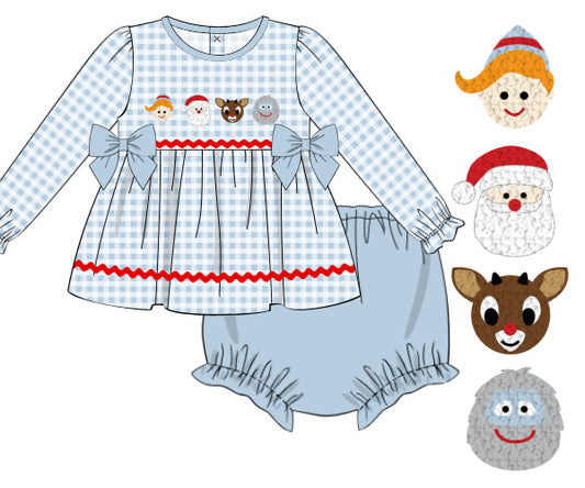 PREORDER 56: CHRISTMAS 2 - Rudolph & Friends Girl Diaper Set