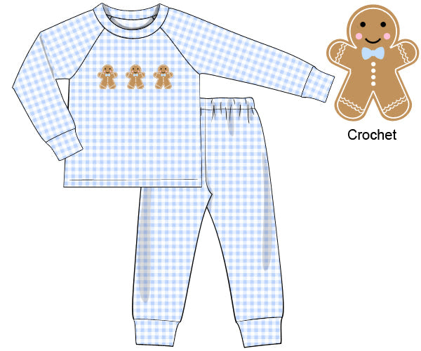 RTS - Crochet Gingham Gingerbread Boy 2pc PJs