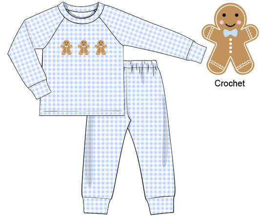 RTS - Crochet Gingham Gingerbread Boy 2pc PJs