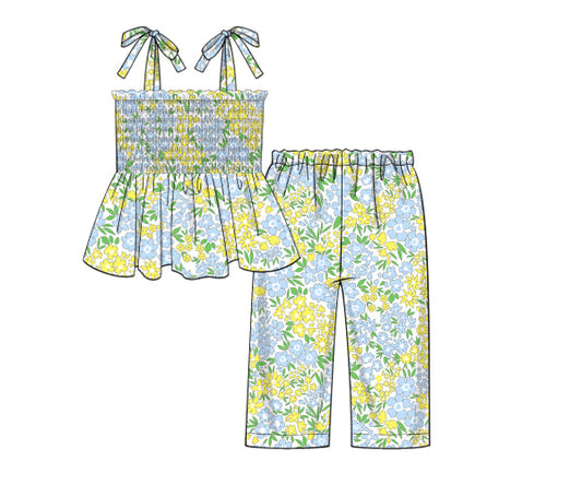 PREORDER 46: SPRING 1 - Small Garden Blooms Girl Pant Set