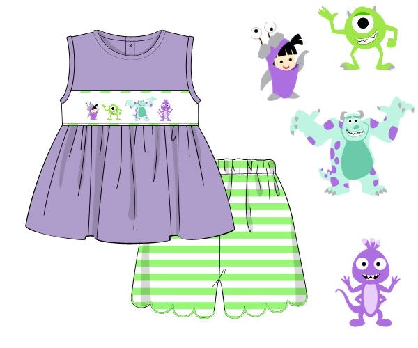 PREORDER 45: RERUNS - Smocked Monsters Girl Short Set