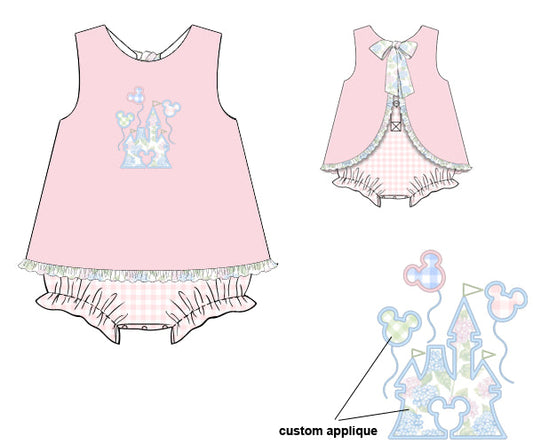 PREORDER 46: SPRING 1 - Applique Castle Girl Skirted Bubble