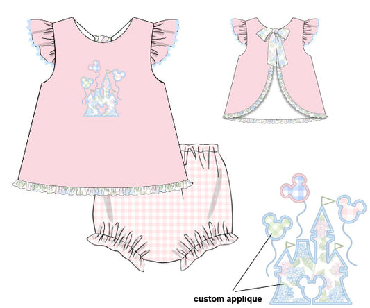 PREORDER 46: SPRING 1 - Applique Castle Girl Diaper Set