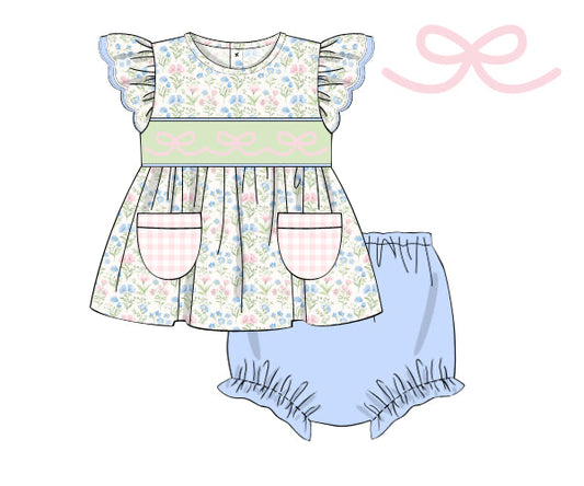 PREORDER 46: SPRING 1 - Spring 1 Girls Only - Springtime Smocked Bows Girl Diaper Set