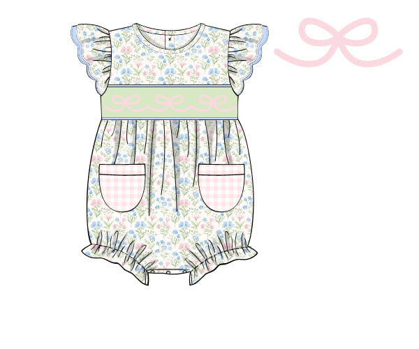PREORDER 46: SPRING 1 - Spring 1 Girls Only - Springtime Smocked Bows Girl Bubble