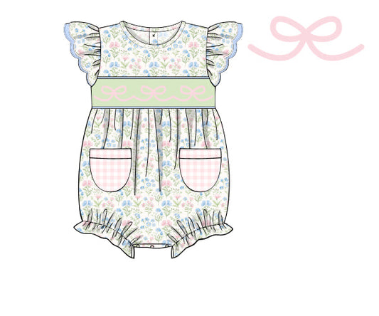 PREORDER 46: SPRING 1 - Spring 1 Girls Only - Springtime Smocked Bows Girl Bubble