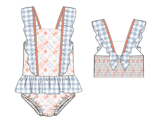 PREORDER 46: SPRING 1 - Elli’s Berry Patchwork Girl 1pc Swim