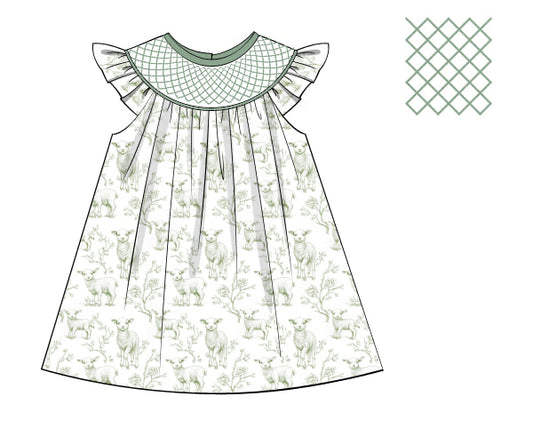 PREORDER 46: SPRING 1 - Little Lamb Toile Girl Dress