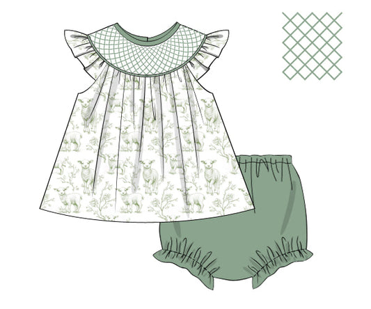 PREORDER 46: SPRING 1 - Little Lamb Toile Girl Diaper Set