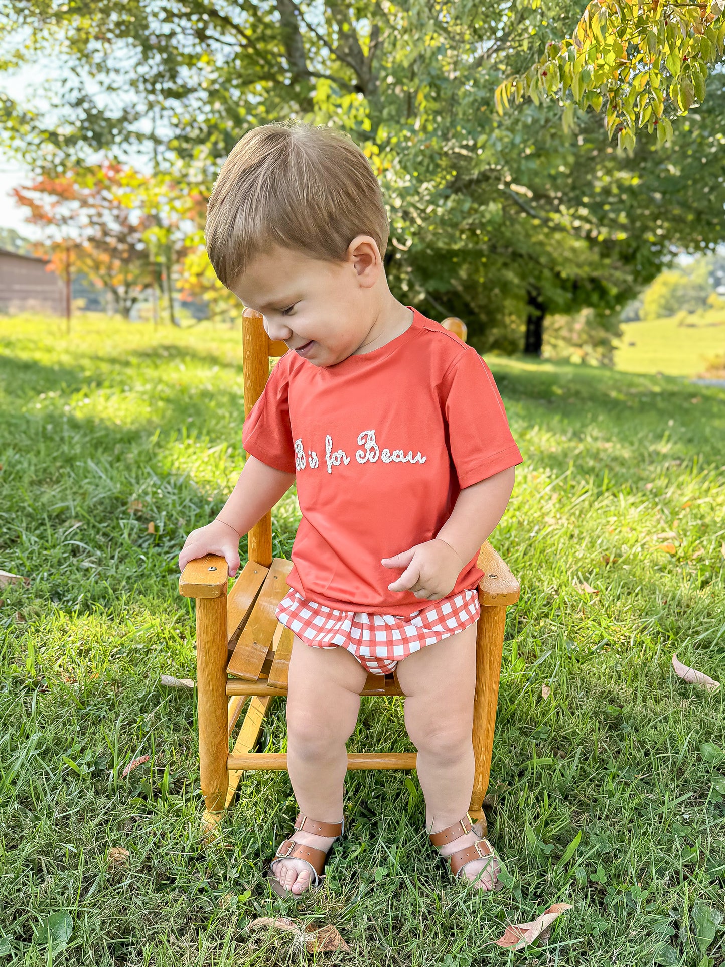 Rust Windowpane Basics Boy Diaper Set -NO MONOGRAM