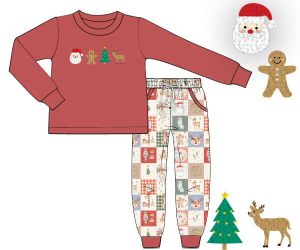 PREORDER 56: CHRISTMAS PT 2 - Threads of Christmas Patchwork Boy Jogger Set