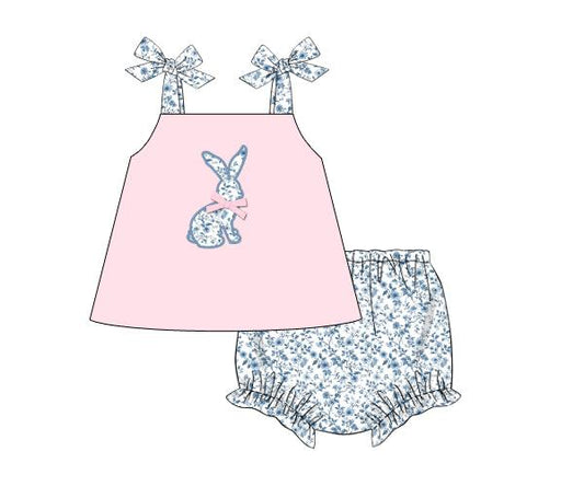 RTS - Appliqué Bunny Girl Diaper Set