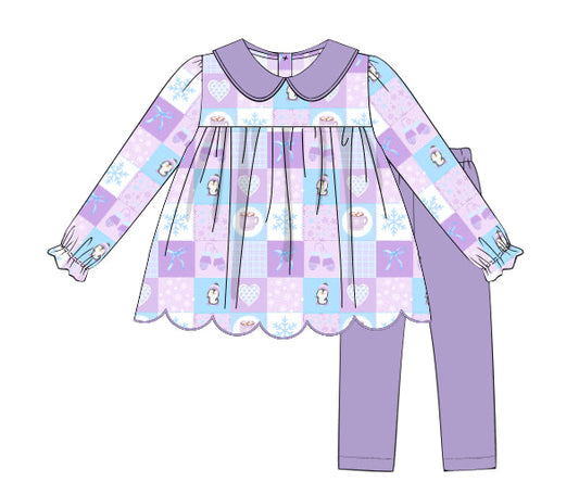 RTS - Winter Girls Only - Purple Winter Patchwork Girl Pant Set
