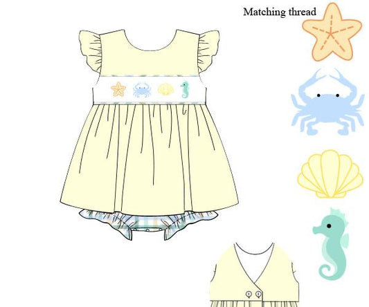 RTS - Smocked Ocean Friends Girl Skirted Bubble