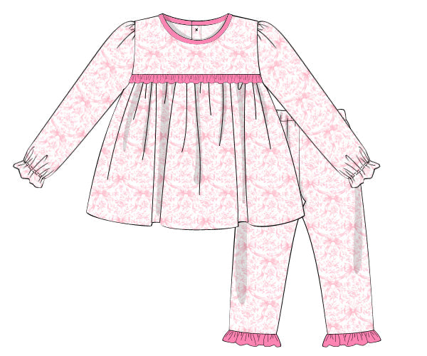RTS - Winter Girls Only - Fancy Pink Bows Girl 2PC Loungewear