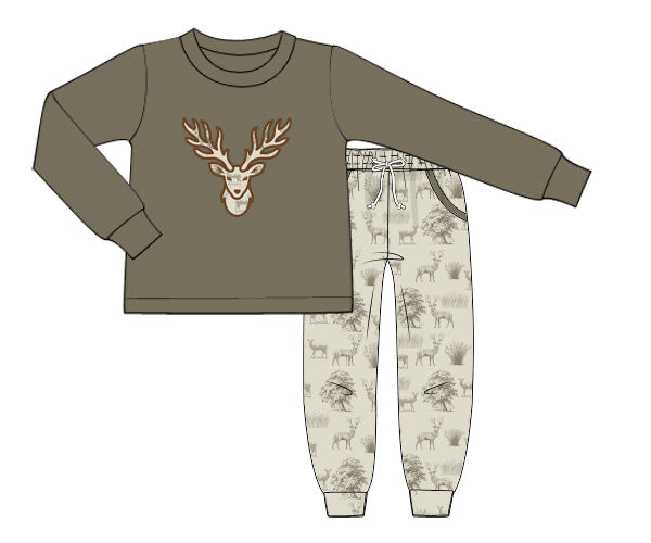 PREORDER 57: WINTER - Winter Boys Only - Winter Deer Toile Boy Jogger Set