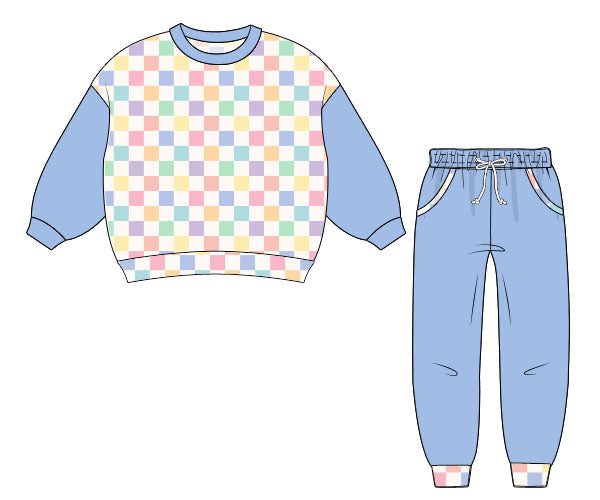 PREORDER 57: WINTER - Multicolor Checkered Basics Jogger Set - Pastel