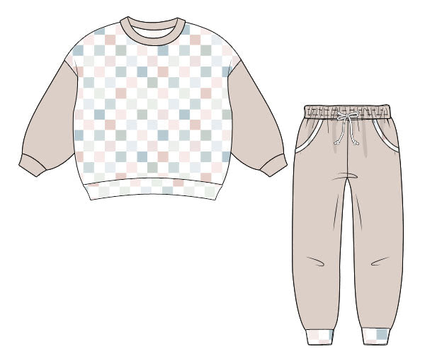 PREORDER 57: WINTER - Multicolor Checkered Basics Jogger Set - Neutral