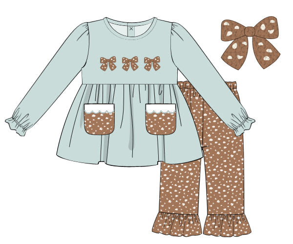 PREORDER 57: WINTER - Spotted Bucks & Bows Girl Pant Set