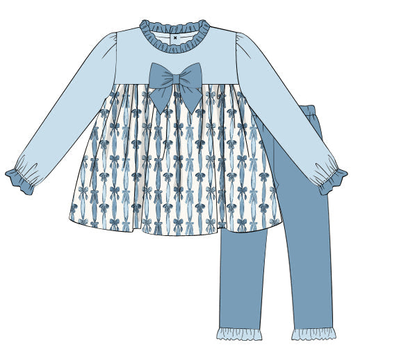 PREORDER 57: WINTER - Blue Bows & Gingham Girl Pant Set