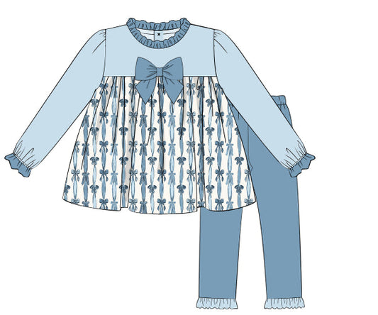 PREORDER 57: WINTER - Blue Bows & Gingham Girl Pant Set