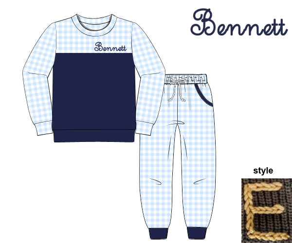 RTS - Winter Gingham Basics Boy Jogger Set - NO PERSONALIZATION
