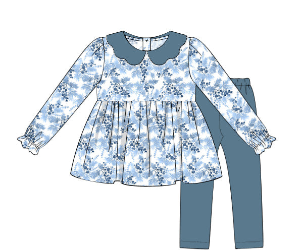 RTS - Winter Berry Blues Girl Pant Set