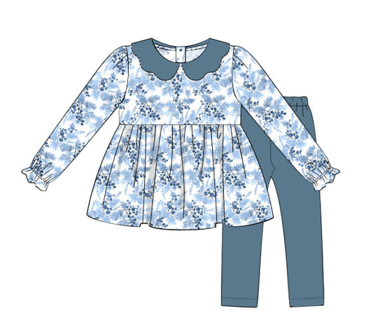 RTS - Winter Berry Blues Girl Pant Set