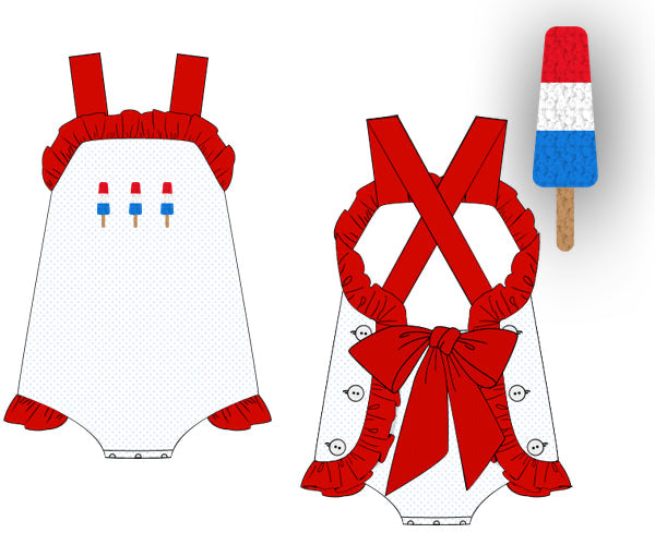 PREORDER 48: SUMMER 1 - French Knot Bomb Pops Girl Sunsuit