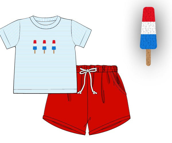 PREORDER 48: SUMMER 1 - French Knot Bomb Pops Boy Shortie Set