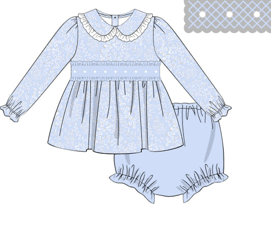 RTS - Blue Winter Pearls Girl Diaper Set