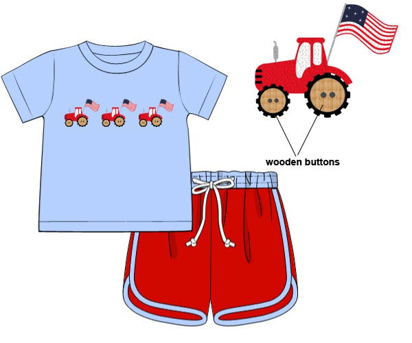 PREORDER 48: SUMMER 1 - Summer 1 Boys Only - Patriotic Tractors Boy Shortie Set