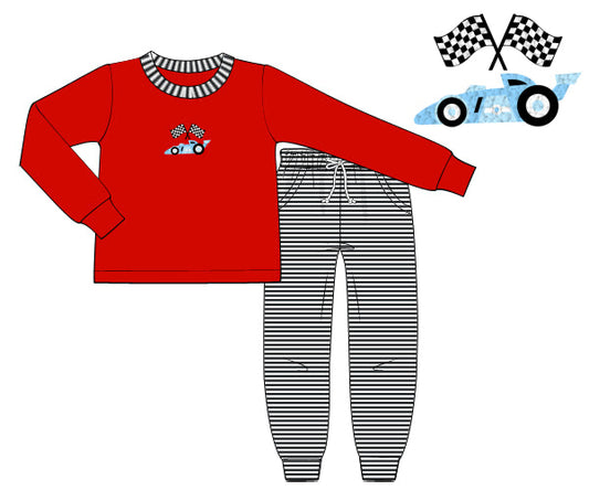RTS - Winter Boys Only - French Knot Racecar Boy Jogger Set