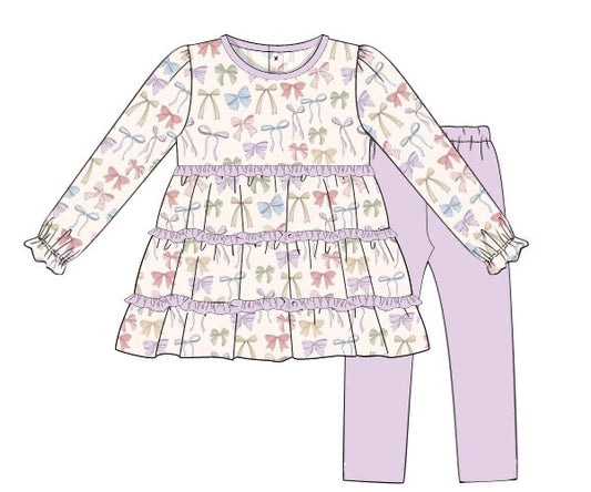 RTS - Winter Girls Only - Winter Ruffle Bows Girl Pant Set