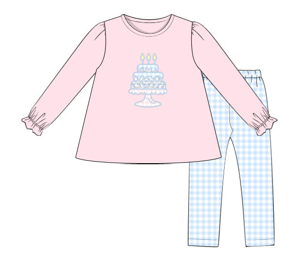 RTS - Winter Applique Birthday Cake Girl Pant Set