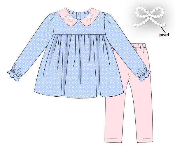 RTS - Winter Girls Only - Pearl Collared Bows Girl Pant Set