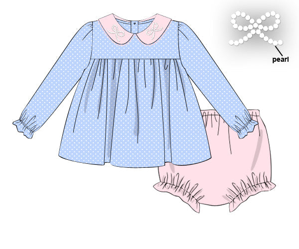RTS - Winter Girls Only - Pearl Collared Bows Girl Diaper Set