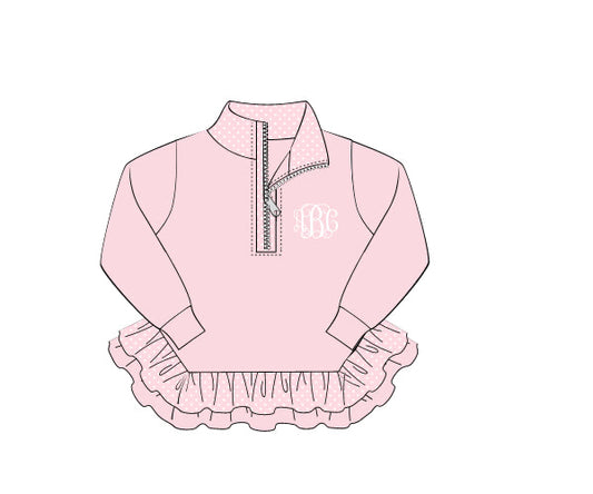 PREORDER 57: WINTER - Winter Shirt Only - Pink Ruffle Quarter Zip