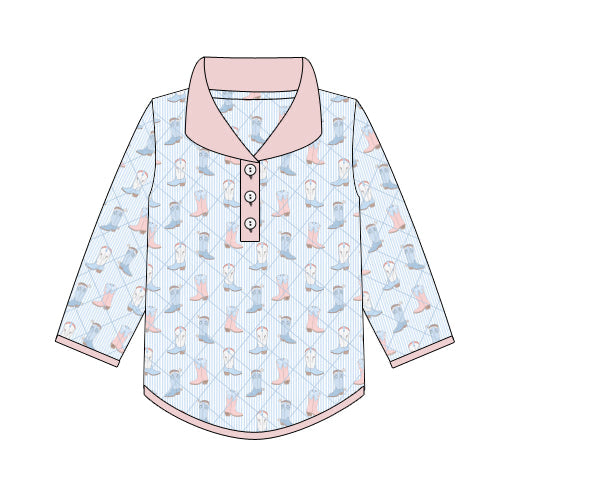 PREORDER 57: WINTER - Winter Shirt Only - Quilted Boots In Blue Quarter Button Up