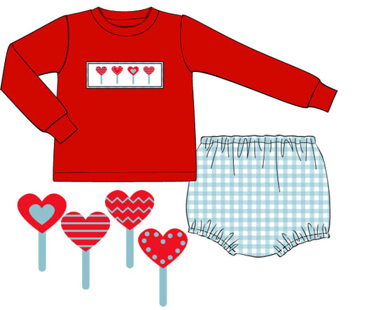 RTS - Smocked VDay Lollipops Boy Diaper Set