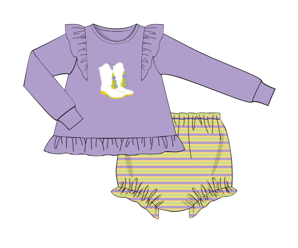 RTS - Mardi Boots & Stripes Girl Diaper Set